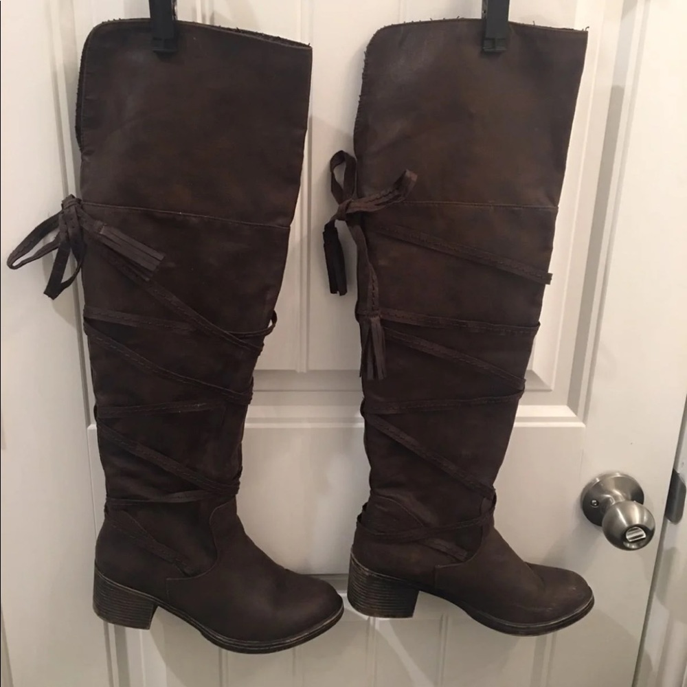 Faux leather over the knee boots